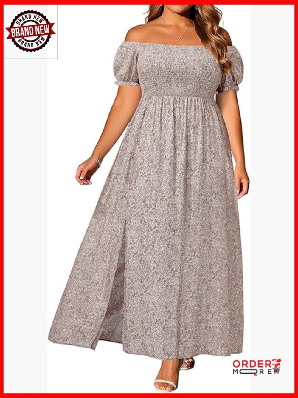 Plus Size Boho Off Shoulder Floral Maxi Dress with Pockets